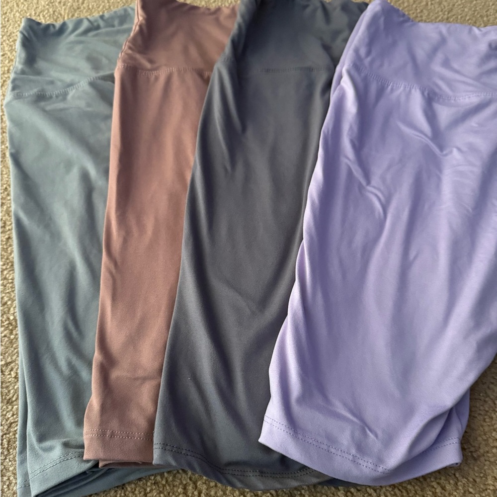 Set of five Athletic shorts in Purple, Gray, mauve, sage and blue/pink